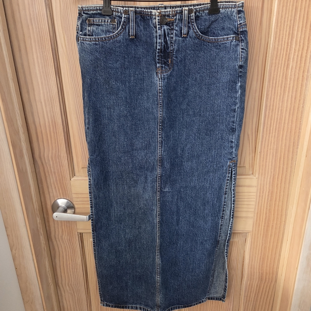 Vintage 90s Y2K Mossimo Long Blue Denim Skirt Side Slits 5